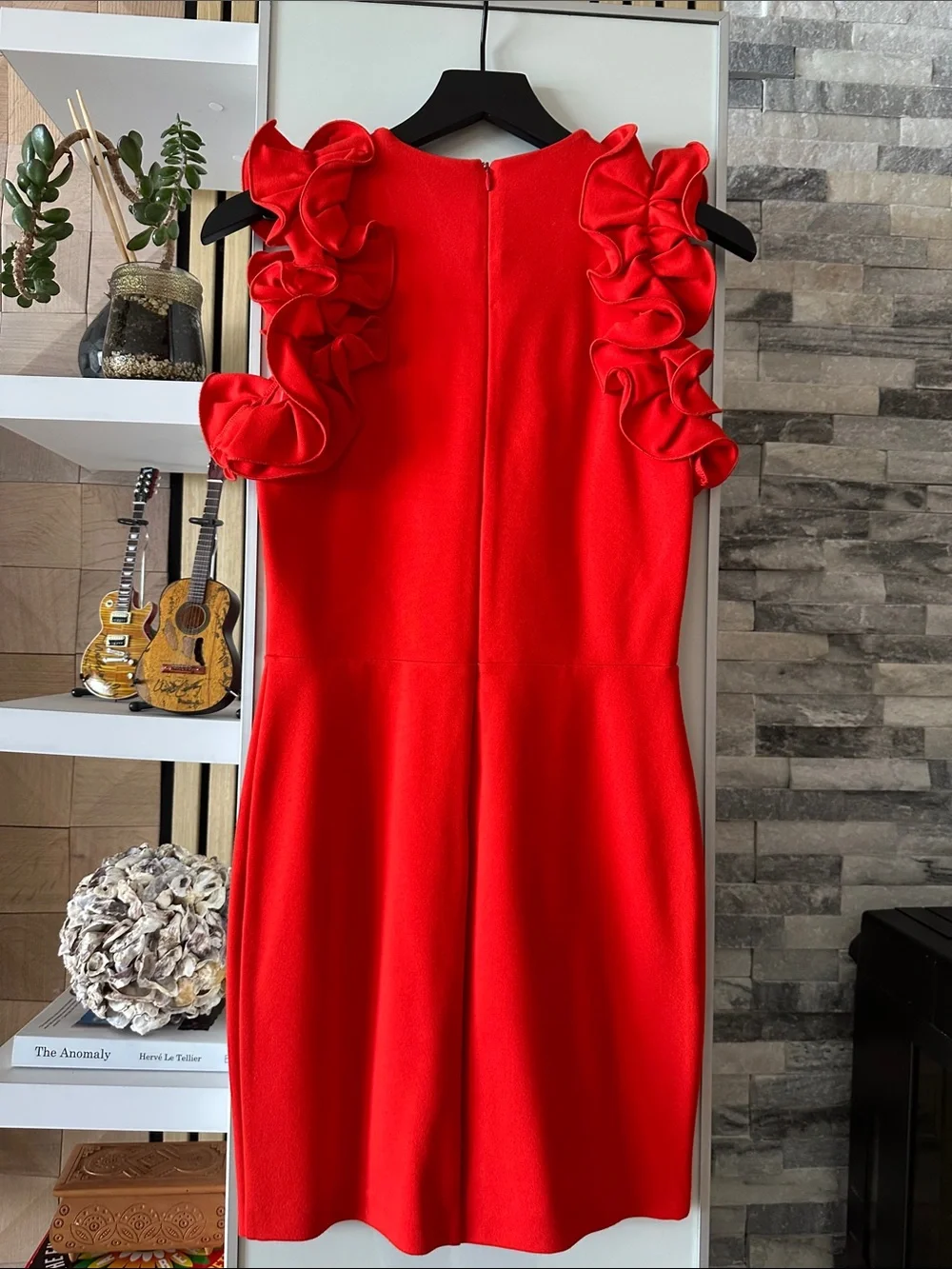 Amanda Uprichard Red Ruffle-Shoulder Mini Dress